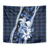 Hawaii Ukulele Tapestry Tropical Flowers With Palaka Effect Blue Version - Polynesian Pride