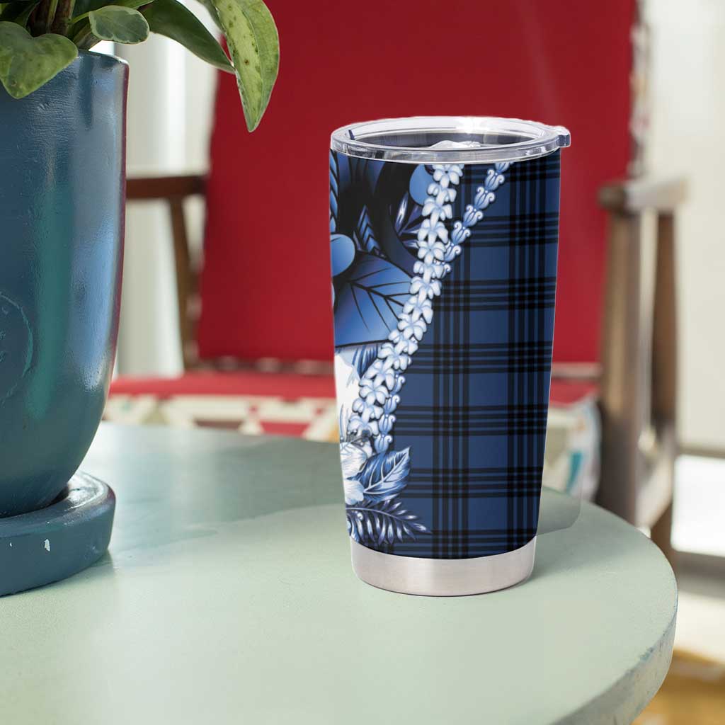 Hawaii Ukulele Tumbler Cup Tropical Flowers With Palaka Effect Blue Version - Polynesian Pride