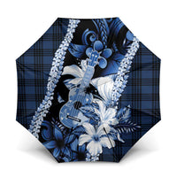 Hawaii Ukulele Umbrella Tropical Flowers With Palaka Effect Blue Version - Polynesian Pride