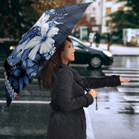 Hawaii Ukulele Umbrella Tropical Flowers With Palaka Effect Blue Version - Polynesian Pride