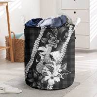 Hawaii Ukulele Laundry Basket Tropical Flowers With Palaka Effect Black Version - Polynesian Pride