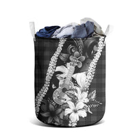 Hawaii Ukulele Laundry Basket Tropical Flowers With Palaka Effect Black Version - Polynesian Pride