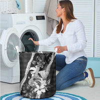 Hawaii Ukulele Laundry Basket Tropical Flowers With Palaka Effect Black Version - Polynesian Pride