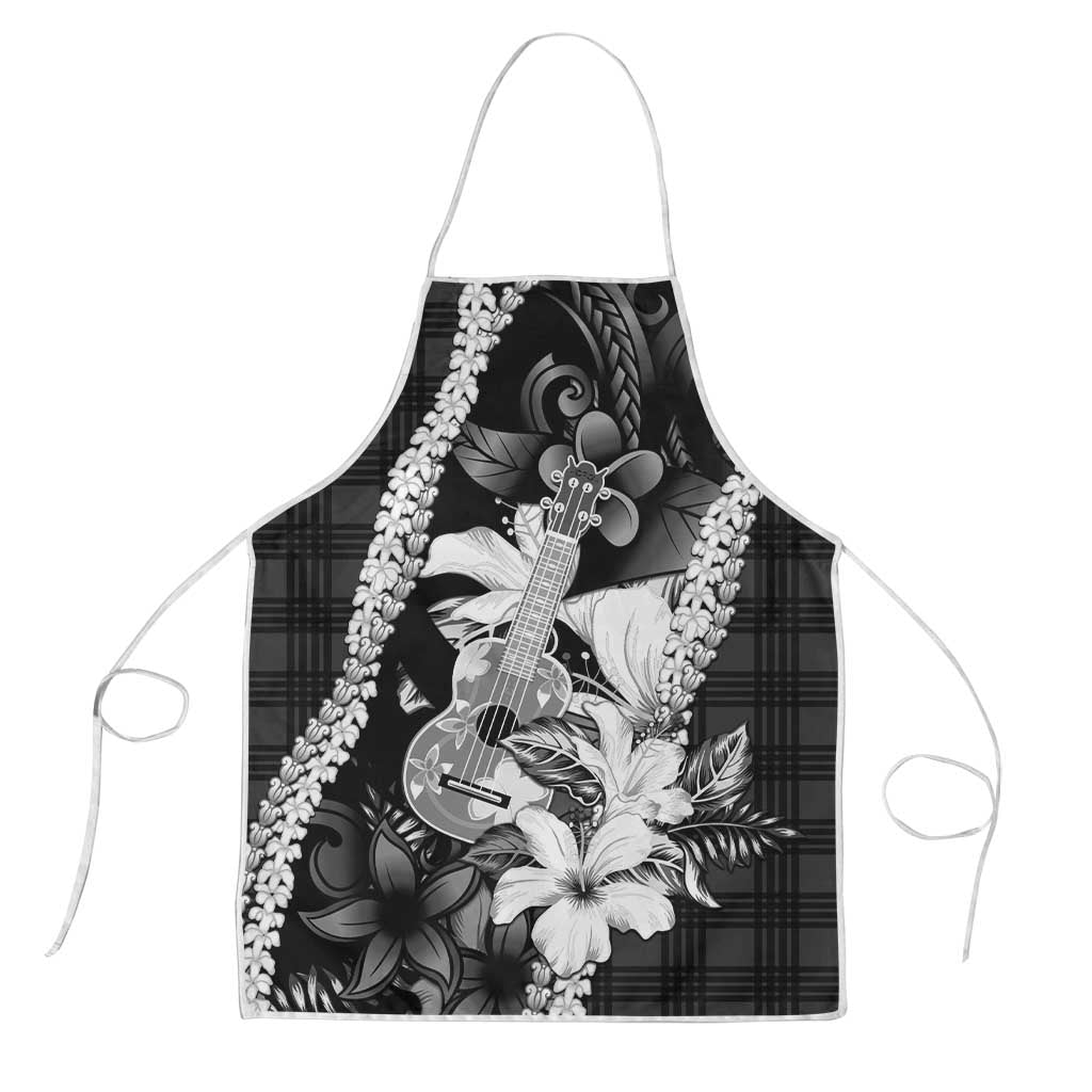 Hawaii Ukulele Apron Tropical Flowers With Palaka Effect Black Version - Polynesian Pride