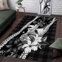Hawaii Ukulele Area Rug Tropical Flowers With Palaka Effect Black Version - Polynesian Pride