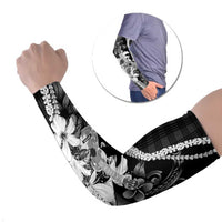 Hawaii Ukulele Arm Sleeves Tropical Flowers With Palaka Effect Black Version - Polynesian Pride