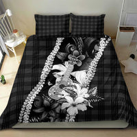 Hawaii Ukulele Bedding Set Tropical Flowers With Palaka Effect Black Version - Polynesian Pride