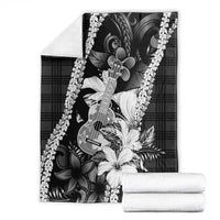 Hawaii Ukulele Blanket Tropical Flowers With Palaka Effect Black Version - Polynesian Pride