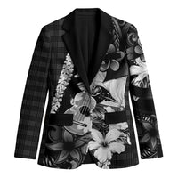 Hawaii Ukulele Blazer Tropical Flowers With Palaka Effect Black Version - Polynesian Pride