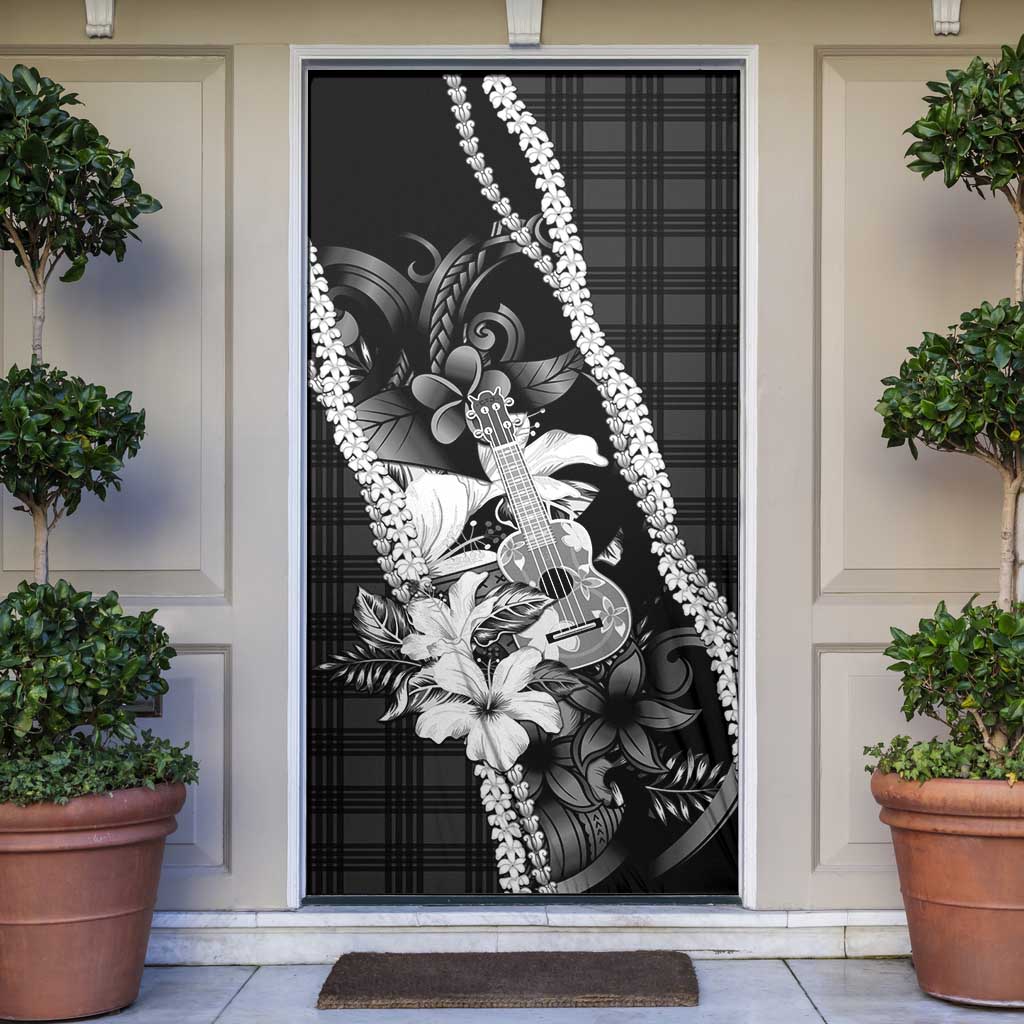 Hawaii Ukulele Door Cover Tropical Flowers With Palaka Effect Black Version - Polynesian Pride