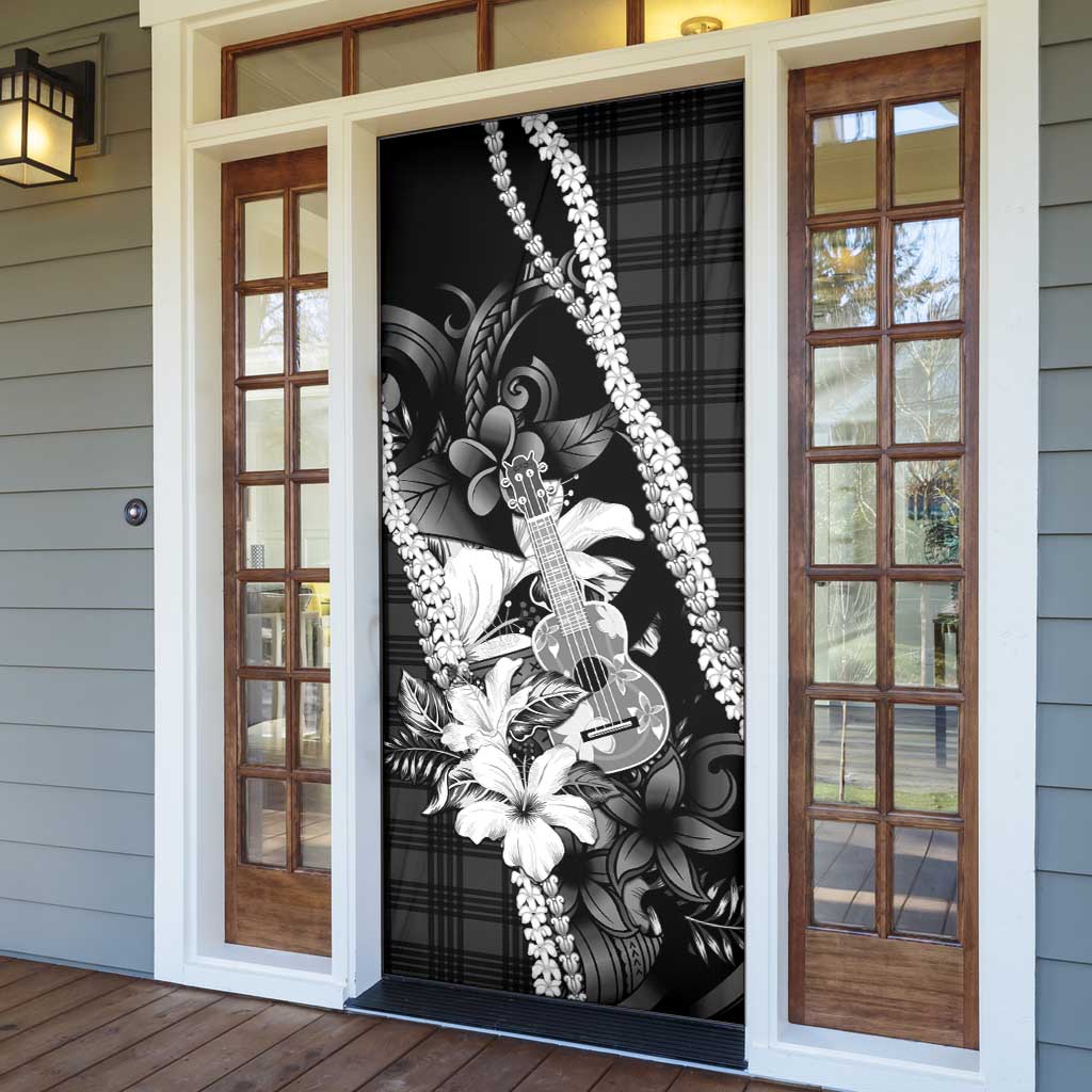 Hawaii Ukulele Door Cover Tropical Flowers With Palaka Effect Black Version - Polynesian Pride