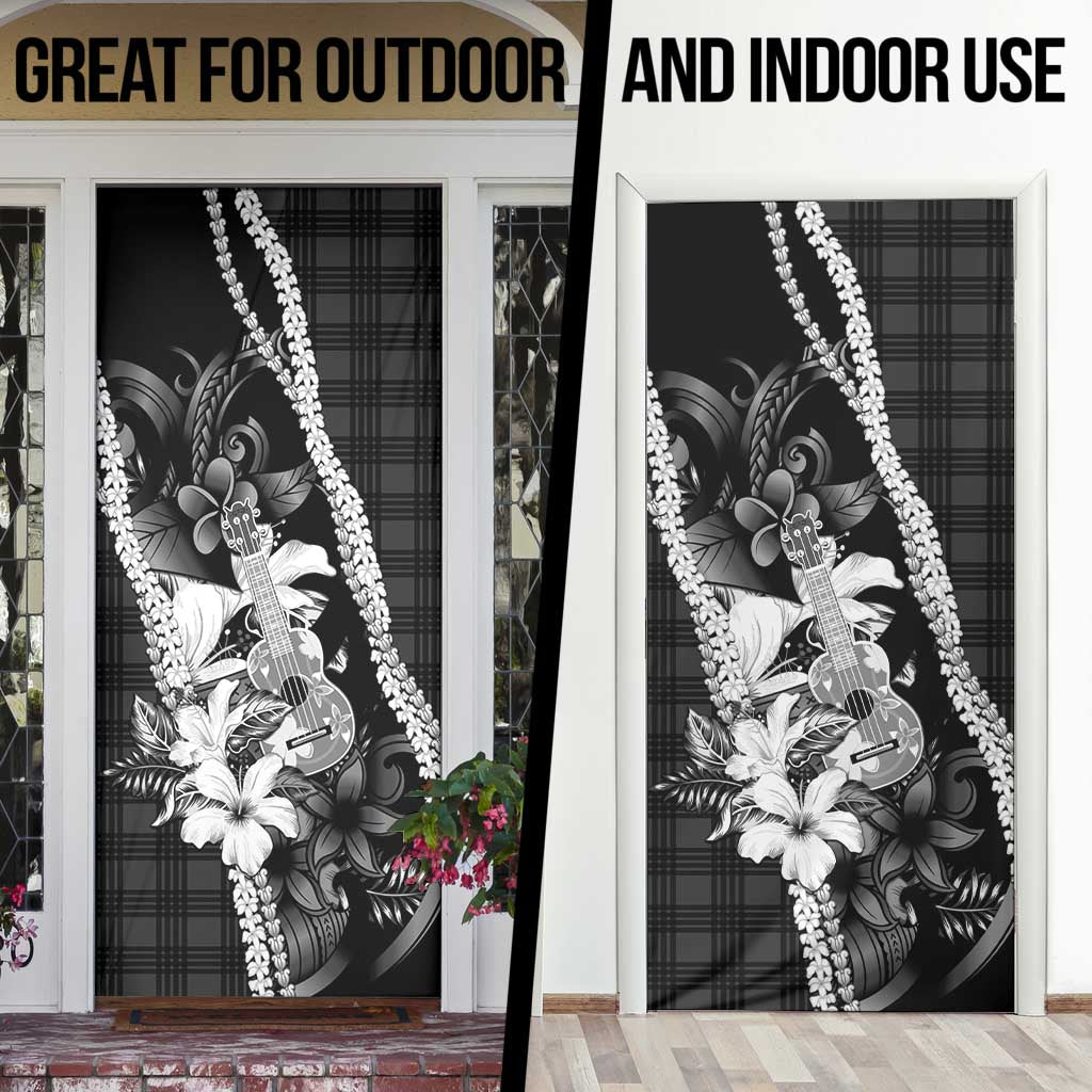 Hawaii Ukulele Door Cover Tropical Flowers With Palaka Effect Black Version - Polynesian Pride