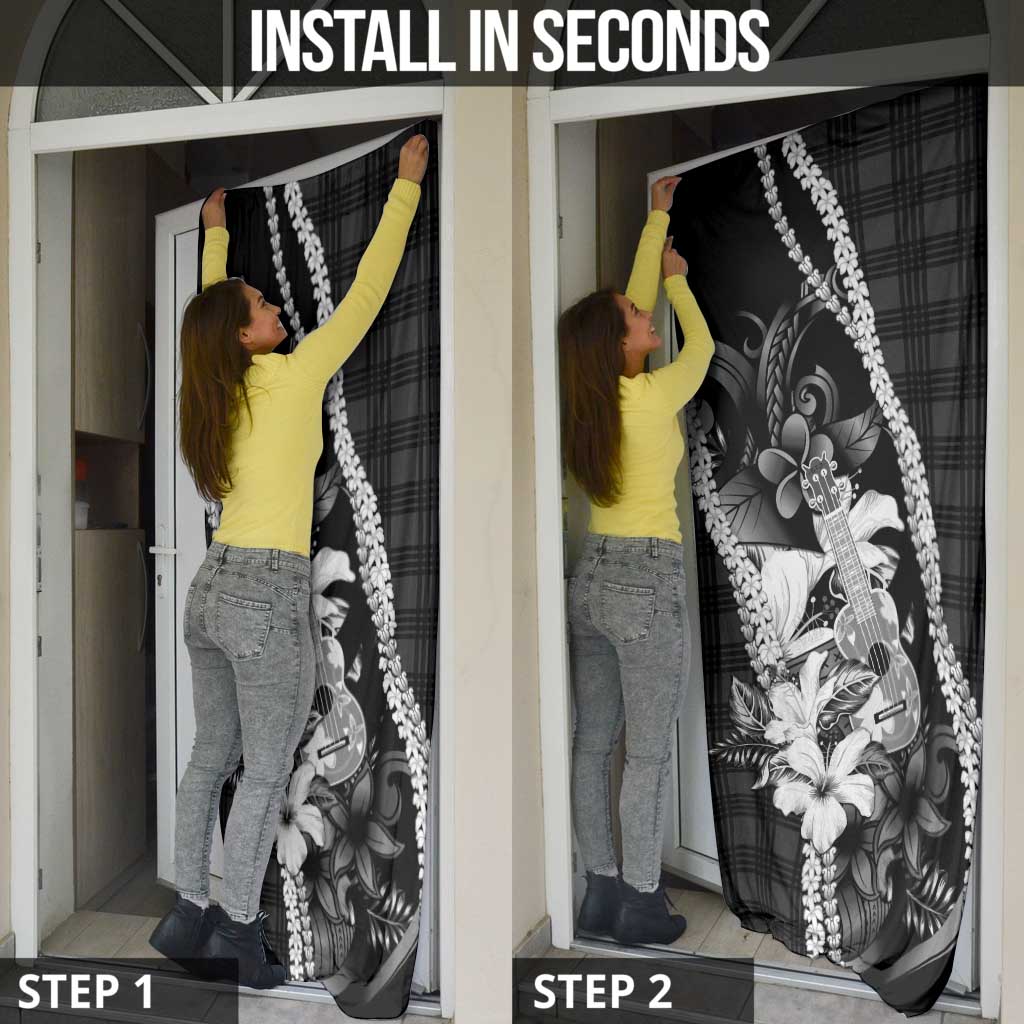 Hawaii Ukulele Door Cover Tropical Flowers With Palaka Effect Black Version - Polynesian Pride
