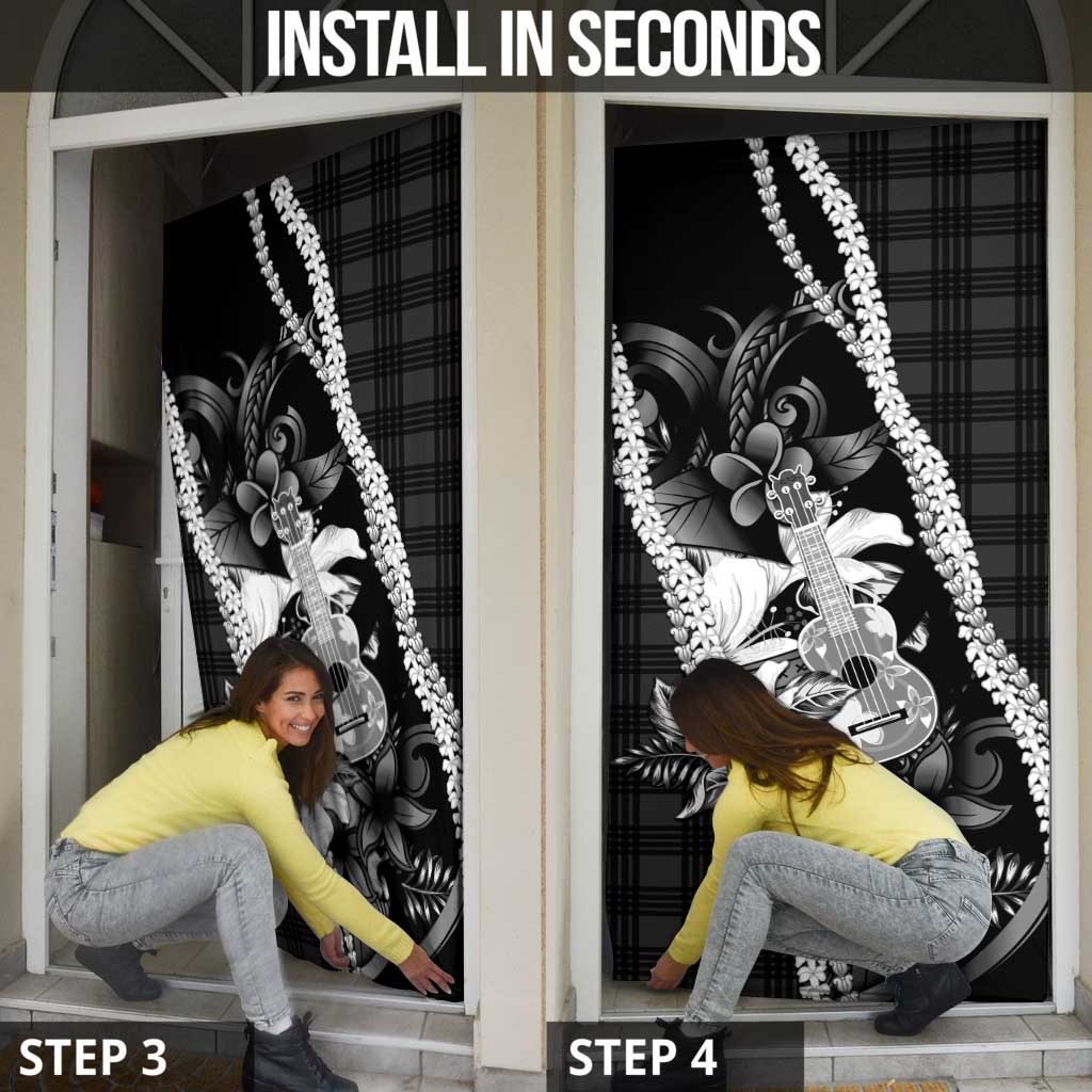 Hawaii Ukulele Door Cover Tropical Flowers With Palaka Effect Black Version - Polynesian Pride