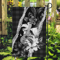 Hawaii Ukulele Garden Flag Tropical Flowers With Palaka Effect Black Version - Polynesian Pride