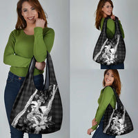 Hawaii Ukulele Grocery Bag Tropical Flowers With Palaka Effect Black Version - Polynesian Pride