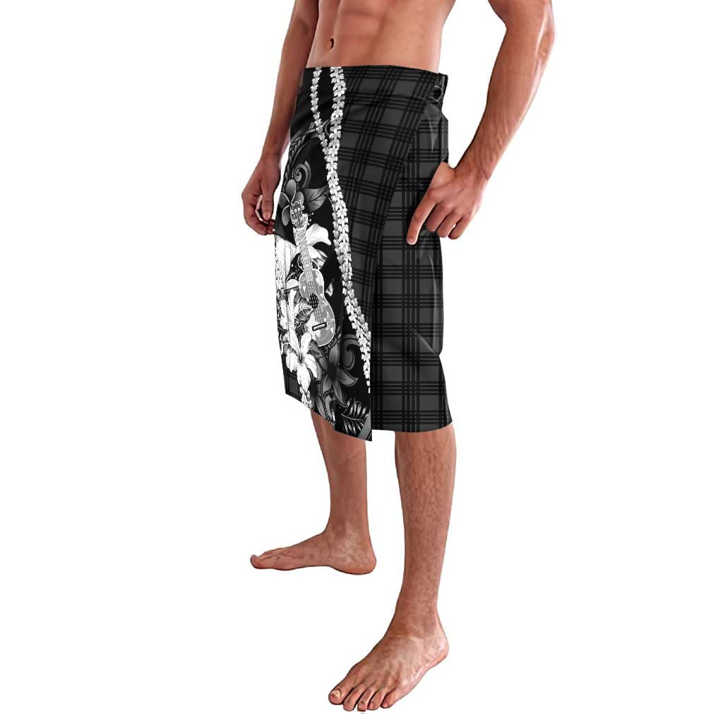 Hawaii Ukulele Lavalava Tropical Flowers With Palaka Effect Black Version - Polynesian Pride