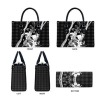 Hawaii Ukulele Leather Bag Tropical Flowers With Palaka Effect Black Version - Polynesian Pride