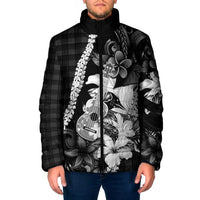 Hawaii Ukulele Padded Jacket Tropical Flowers With Palaka Effect Black Version - Polynesian Pride