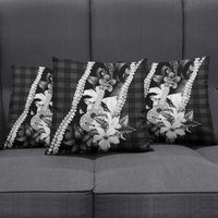 Hawaii Ukulele Pillow Cover Tropical Flowers With Palaka Effect Black Version - Polynesian Pride