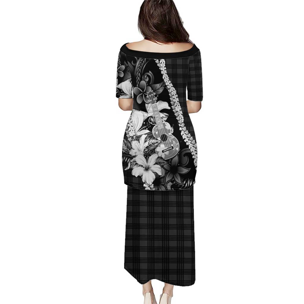 Hawaii Ukulele Puletasi Tropical Flowers With Palaka Effect Black Version - Polynesian Pride
