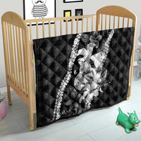 Hawaii Ukulele Quilt Tropical Flowers With Palaka Effect Black Version - Polynesian Pride