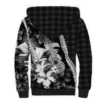 Hawaii Ukulele Sherpa Hoodie Tropical Flowers With Palaka Effect Black Version - Polynesian Pride