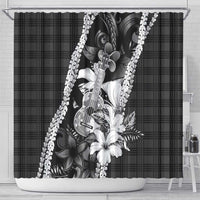 Hawaii Ukulele Shower Curtain Tropical Flowers With Palaka Effect Black Version - Polynesian Pride