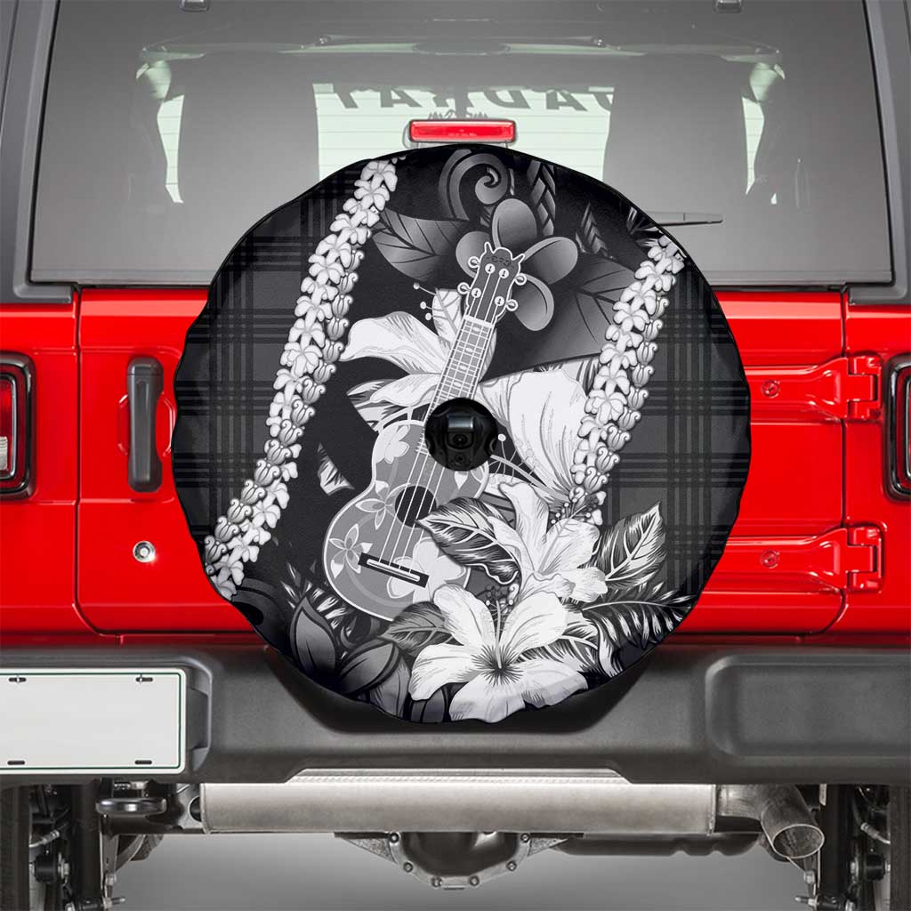 Hawaii Ukulele Spare Tire Cover Tropical Flowers With Palaka Effect Black Version - Polynesian Pride