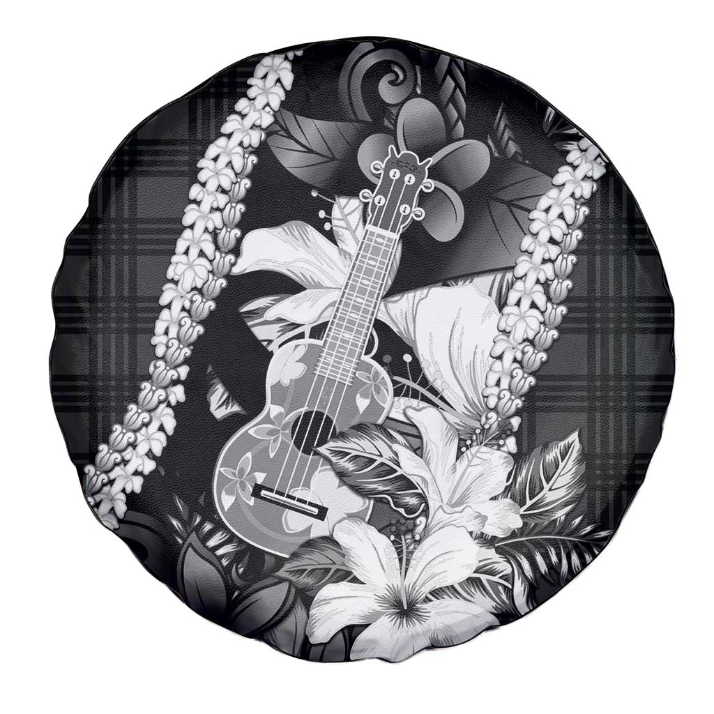 Hawaii Ukulele Spare Tire Cover Tropical Flowers With Palaka Effect Black Version - Polynesian Pride