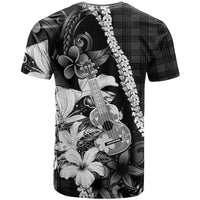 Hawaii Ukulele T Shirt Tropical Flowers With Palaka Effect Black Version - Polynesian Pride