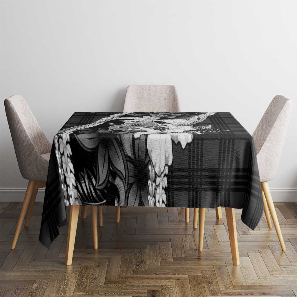 Hawaii Ukulele Tablecloth Tropical Flowers With Palaka Effect Black Version - Polynesian Pride