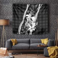 Hawaii Ukulele Tapestry Tropical Flowers With Palaka Effect Black Version - Polynesian Pride