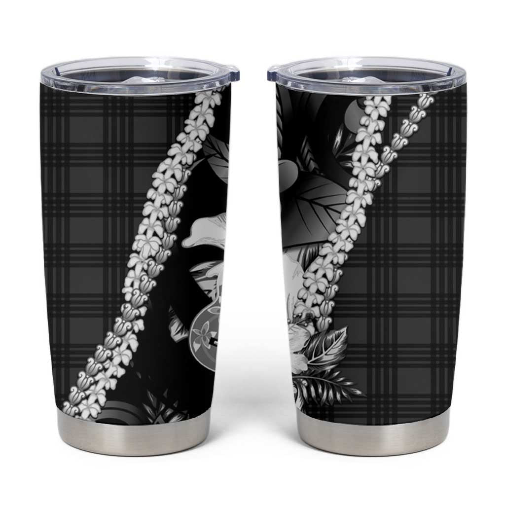 Hawaii Ukulele Tumbler Cup Tropical Flowers With Palaka Effect Black Version - Polynesian Pride