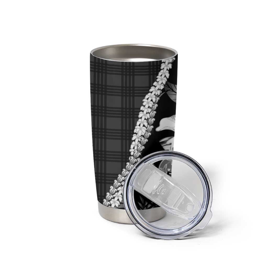 Hawaii Ukulele Tumbler Cup Tropical Flowers With Palaka Effect Black Version - Polynesian Pride