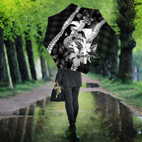 Hawaii Ukulele Umbrella Tropical Flowers With Palaka Effect Black Version - Polynesian Pride