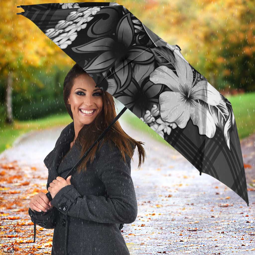 Hawaii Ukulele Umbrella Tropical Flowers With Palaka Effect Black Version - Polynesian Pride