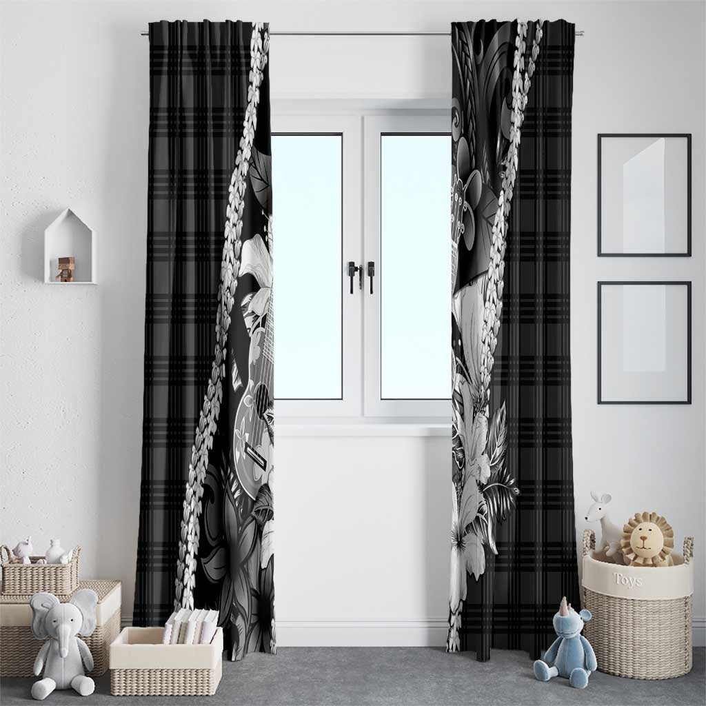 Hawaii Ukulele Window Curtain Tropical Flowers With Palaka Effect Black Version LT05 - Polynesian Pride