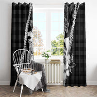 Hawaii Ukulele Window Curtain Tropical Flowers With Palaka Effect Black Version LT05 - Polynesian Pride