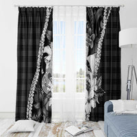 Hawaii Ukulele Window Curtain Tropical Flowers With Palaka Effect Black Version LT05 - Polynesian Pride