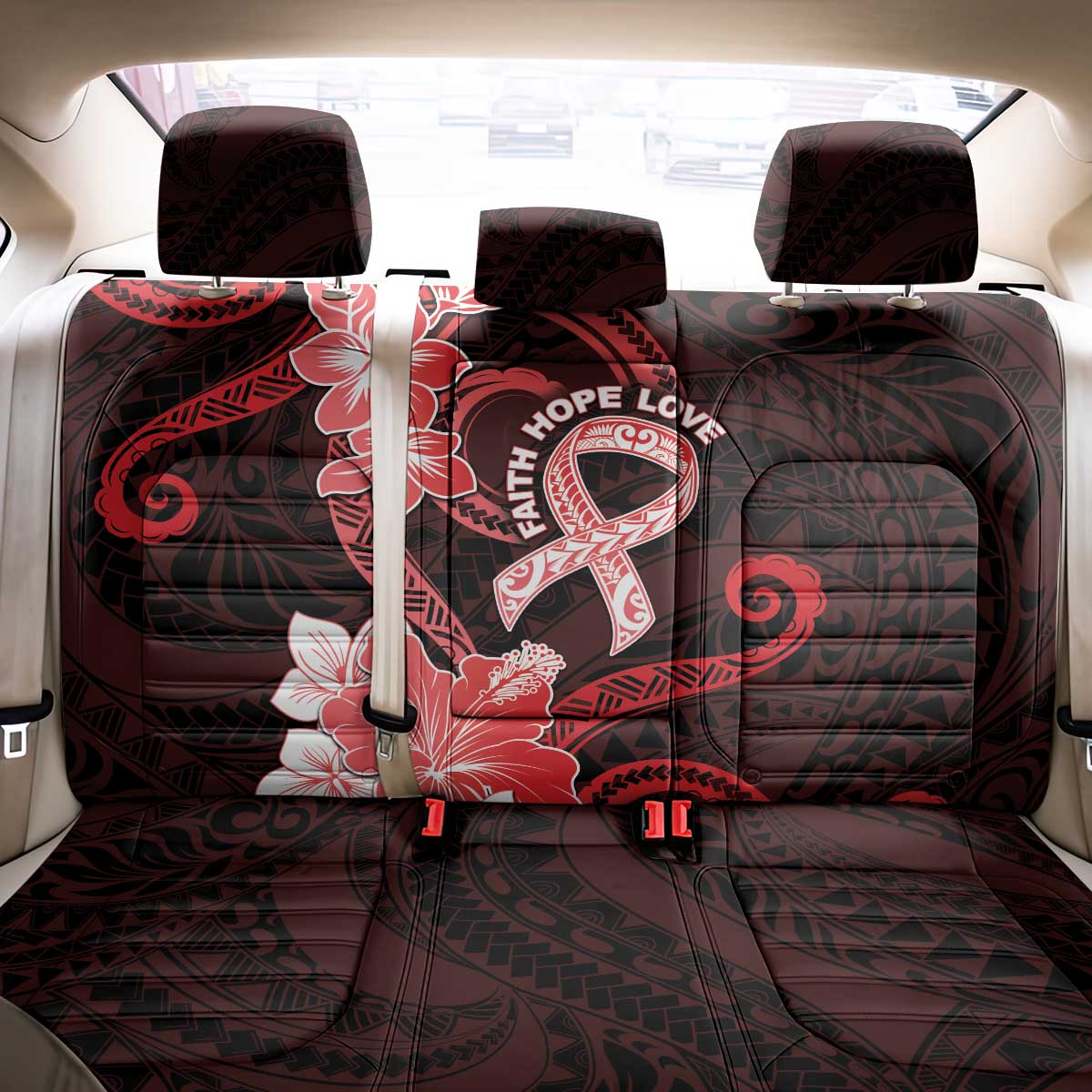 Heart Health Awareness Back Car Seat Cover Warrior Wears Red Polynesian Style