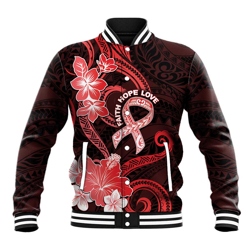 Heart Health Awareness Baseball Jacket Warrior Wears Red Polynesian Style