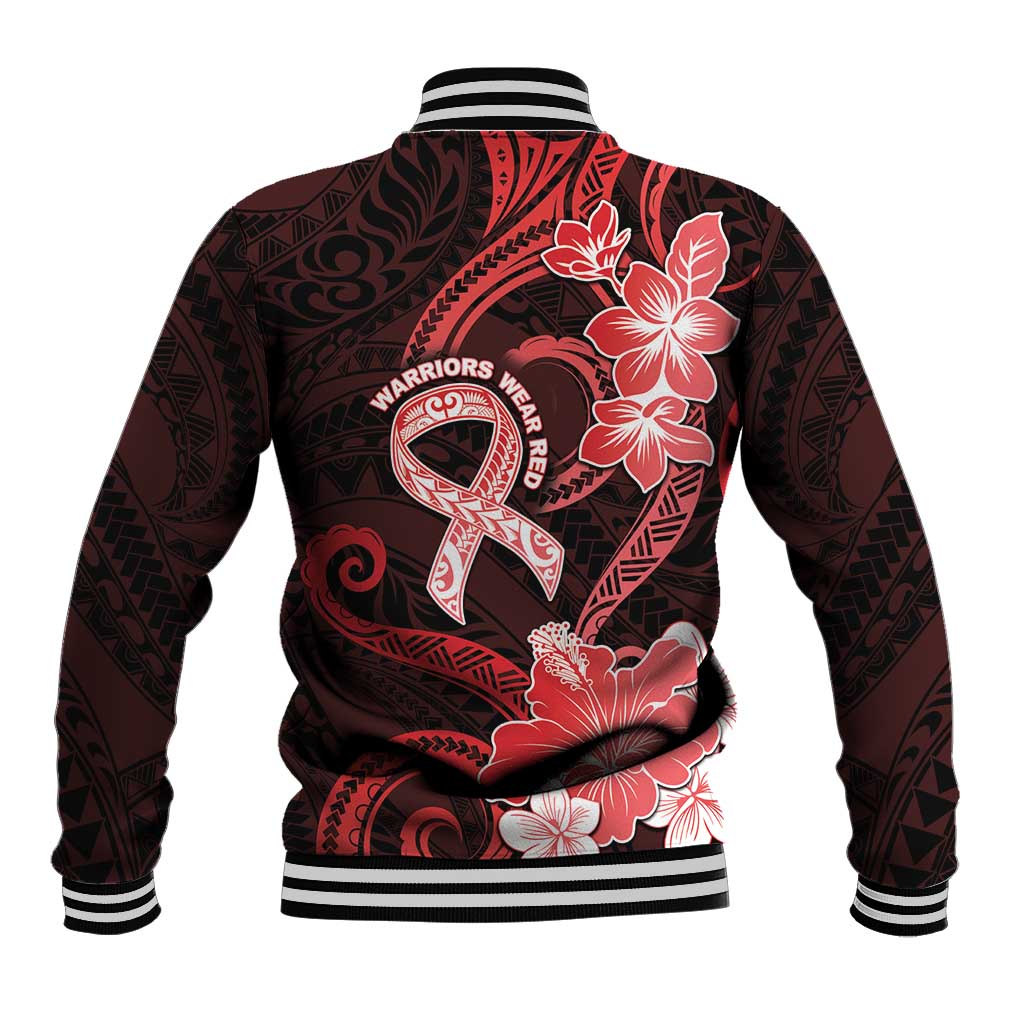 Heart Health Awareness Baseball Jacket Warrior Wears Red Polynesian Style