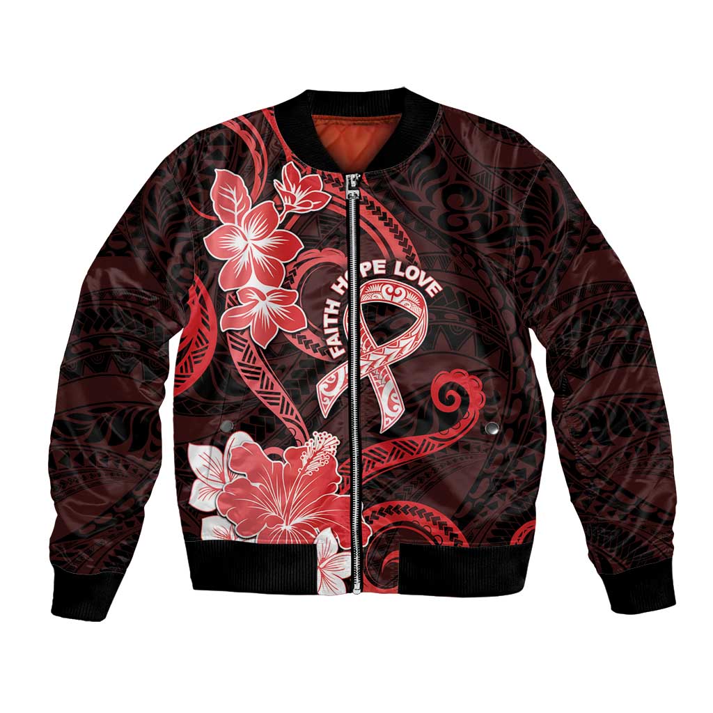 Heart Health Awareness Bomber Jacket Warrior Wears Red Polynesian Style LT05 Unisex Red - Polynesian Pride