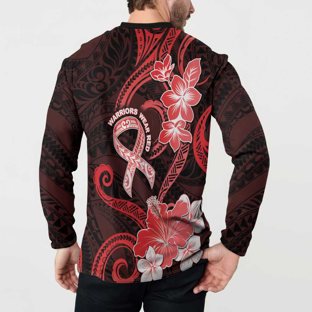 Heart Health Awareness Button Sweatshirt Warrior Wears Red Polynesian Style