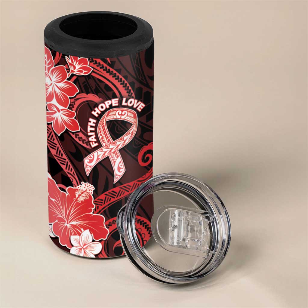 Heart Health Awareness 4 in 1 Can Cooler Tumbler Warrior Wears Red Polynesian Style