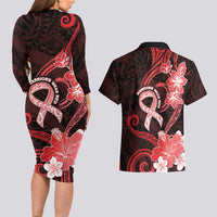 Heart Health Awareness Couples Matching Long Sleeve Bodycon Dress and Hawaiian Shirt Warrior Wears Red Polynesian Style