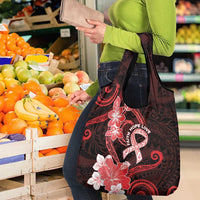 Heart Health Awareness Grocery Bag Warrior Wears Red Polynesian Style