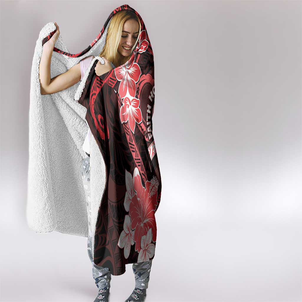 Heart Health Awareness Hooded Blanket Warrior Wears Red Polynesian Style