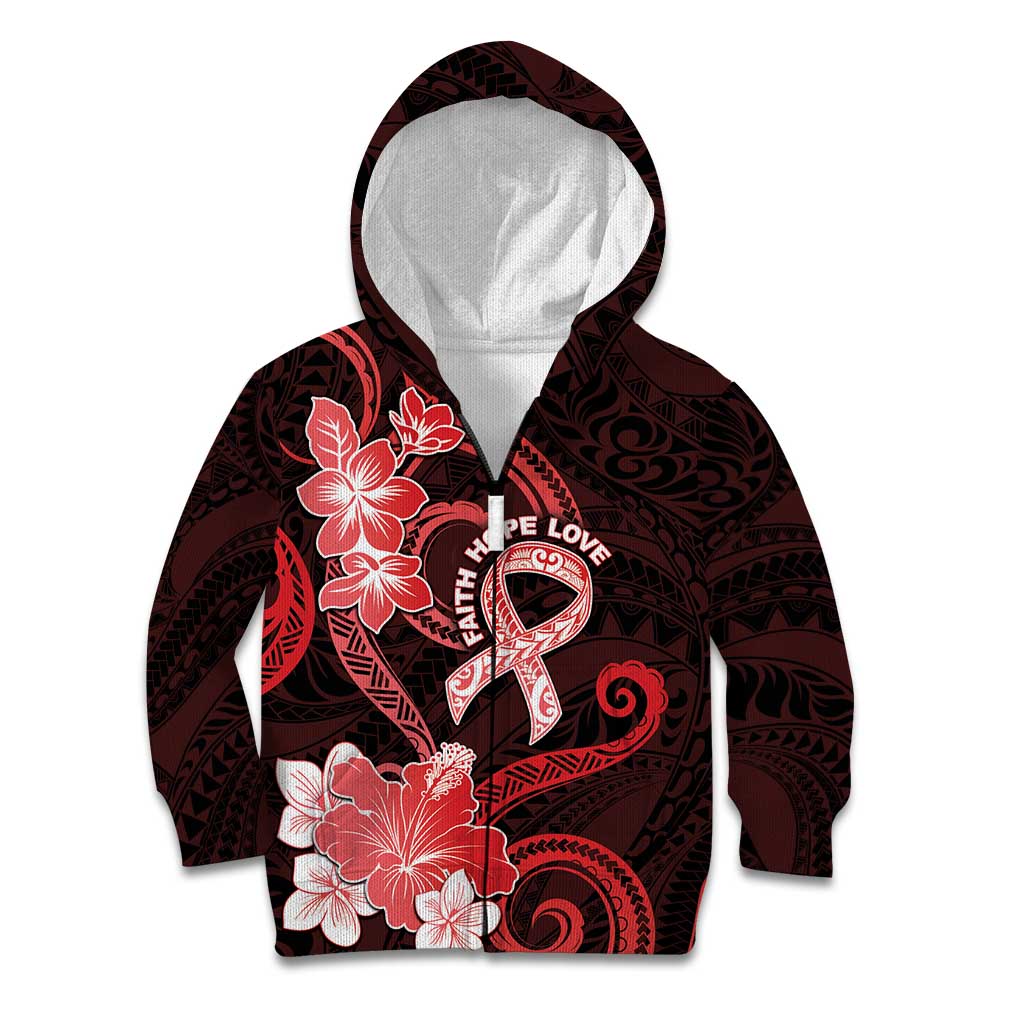 Heart Health Awareness Kid Hoodie Warrior Wears Red Polynesian Style